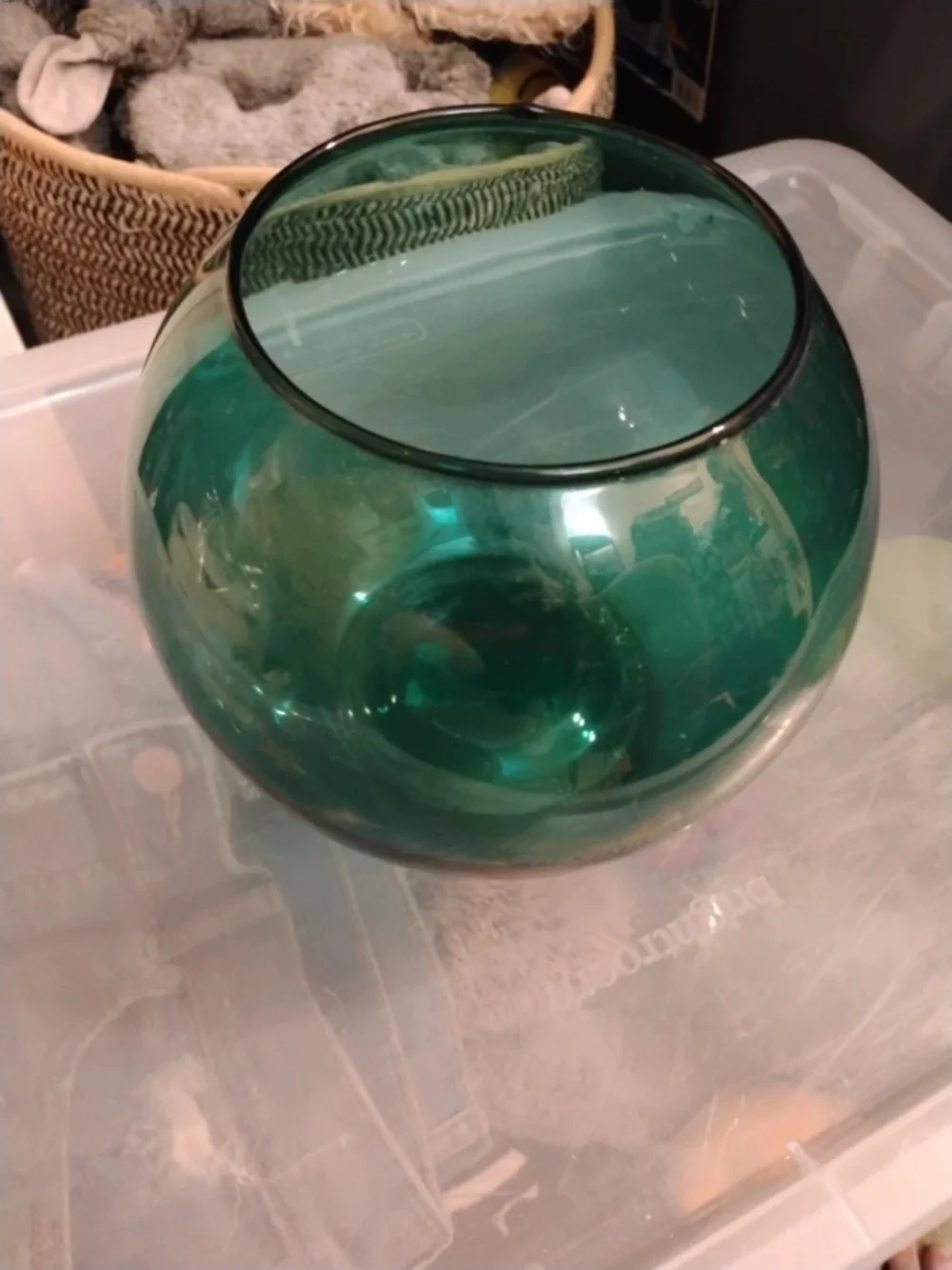 Teal Glass Fishbowl Vase - Home Accents